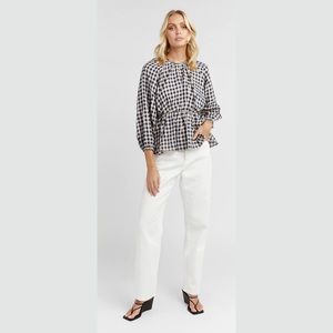 DISSH NWOT Arlo Ink Check Babydoll Linen Top